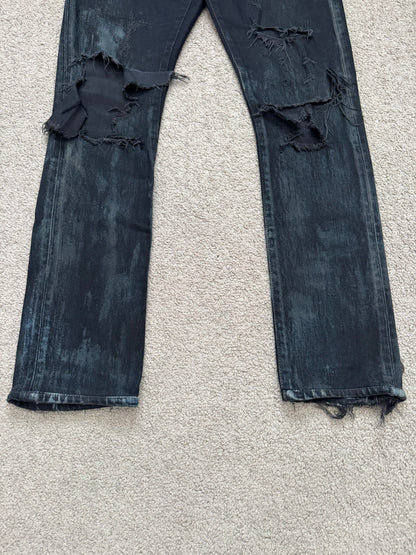 FW14 Saint Laurent by Hedi Slimane Oil Stain/Spill Crash Distressed Denim Jeans