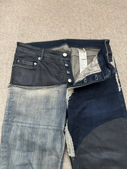 SS19 Rick Owens Mainline “Babel” Hybrid Collage Tyrone Cut Denim Jeans