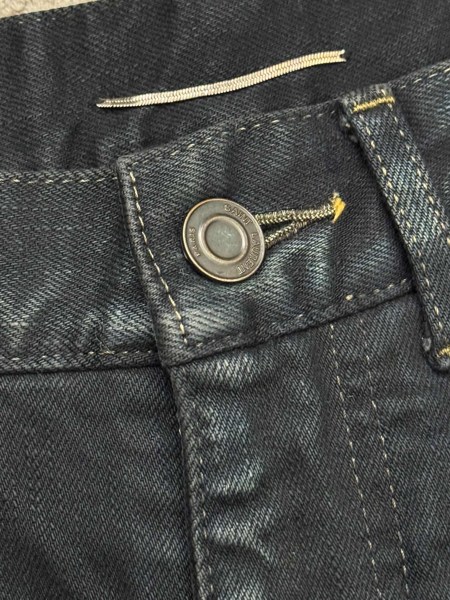 FW14 Saint Laurent by Hedi Slimane Oil Stain/Spill Crash Distressed Denim Jeans