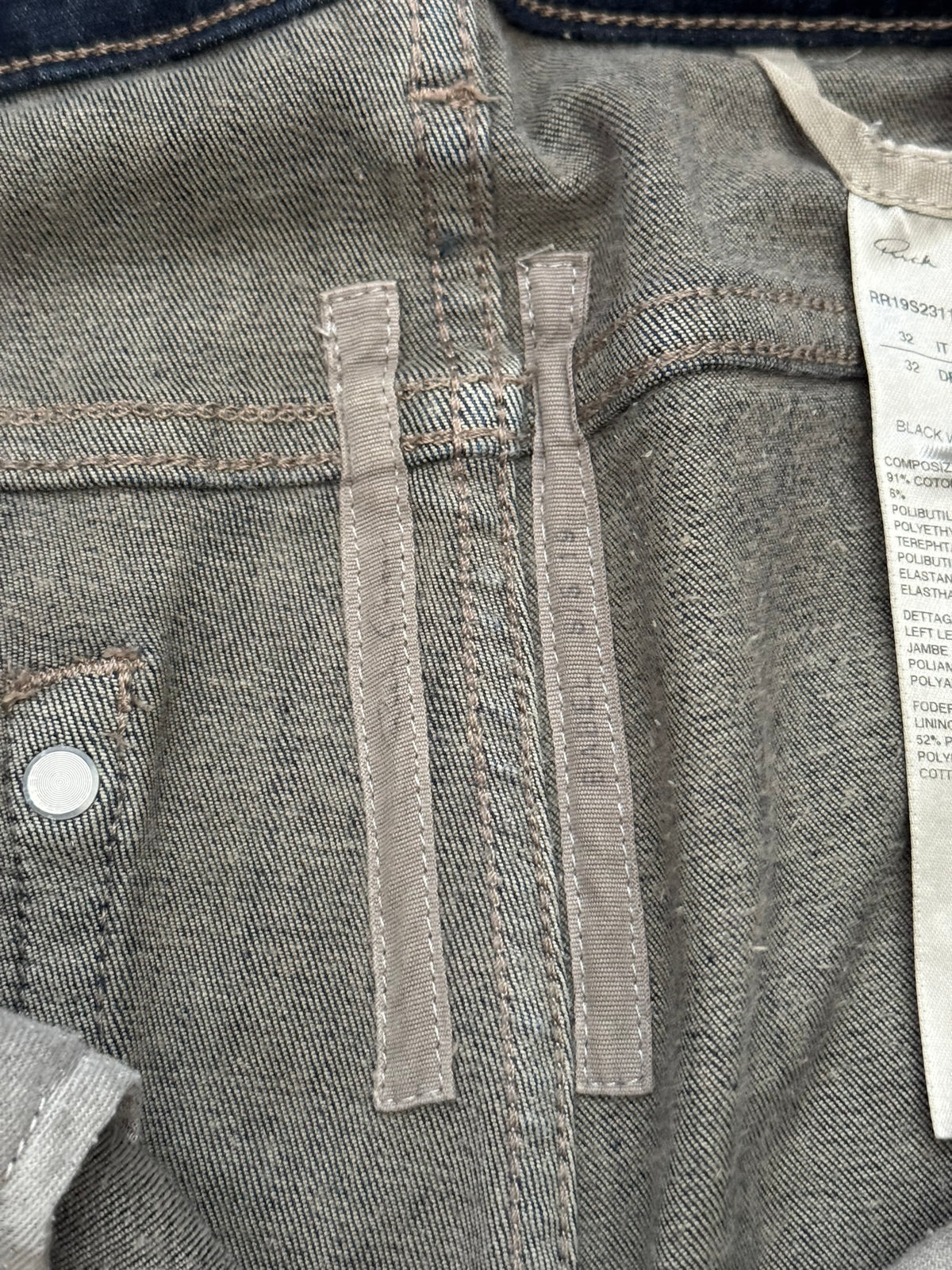 SS19 Rick Owens Mainline “Babel” Hybrid Collage Tyrone Cut Denim Jeans