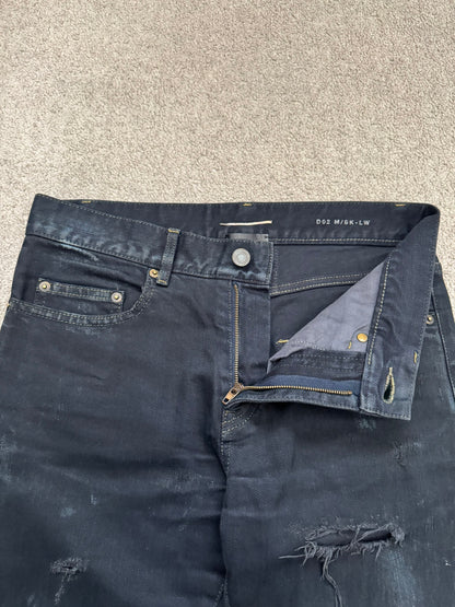 FW14 Saint Laurent by Hedi Slimane Oil Stain/Spill Crash Distressed Denim Jeans