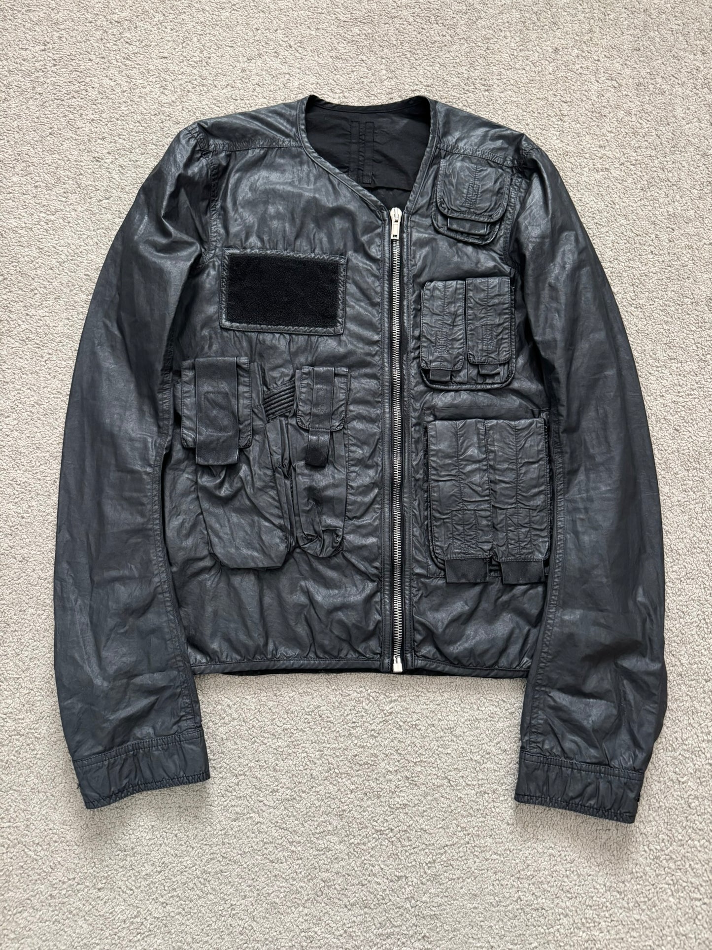 SS15 Rick Owens DRKSHDW Black Waxed Military Cargo Jacket