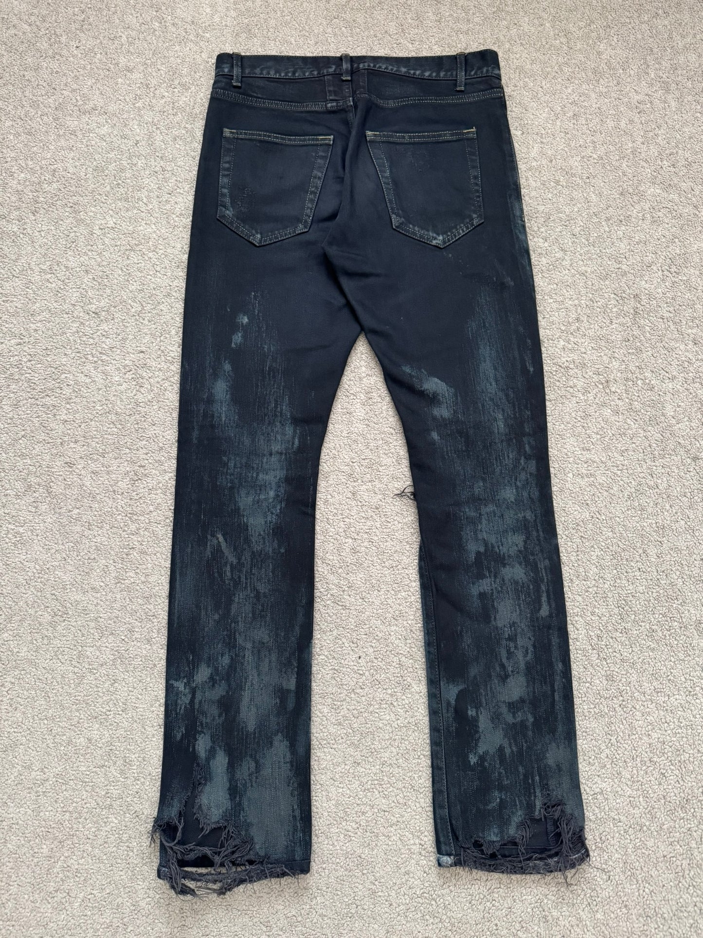 FW14 Saint Laurent by Hedi Slimane Oil Stain/Spill Crash Distressed Denim Jeans