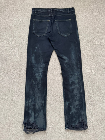 FW14 Saint Laurent by Hedi Slimane Oil Stain/Spill Crash Distressed Denim Jeans