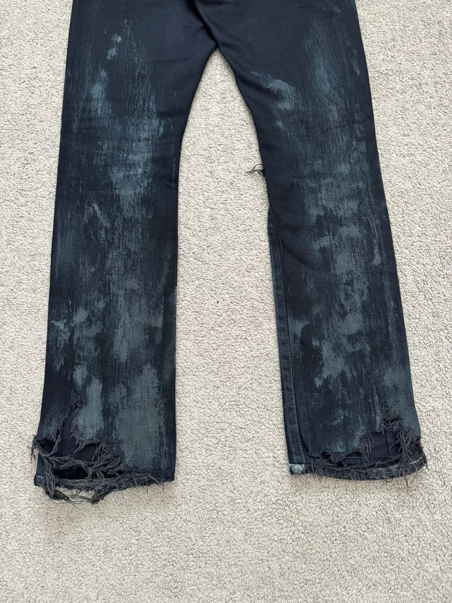 FW14 Saint Laurent by Hedi Slimane Oil Stain/Spill Crash Distressed Denim Jeans