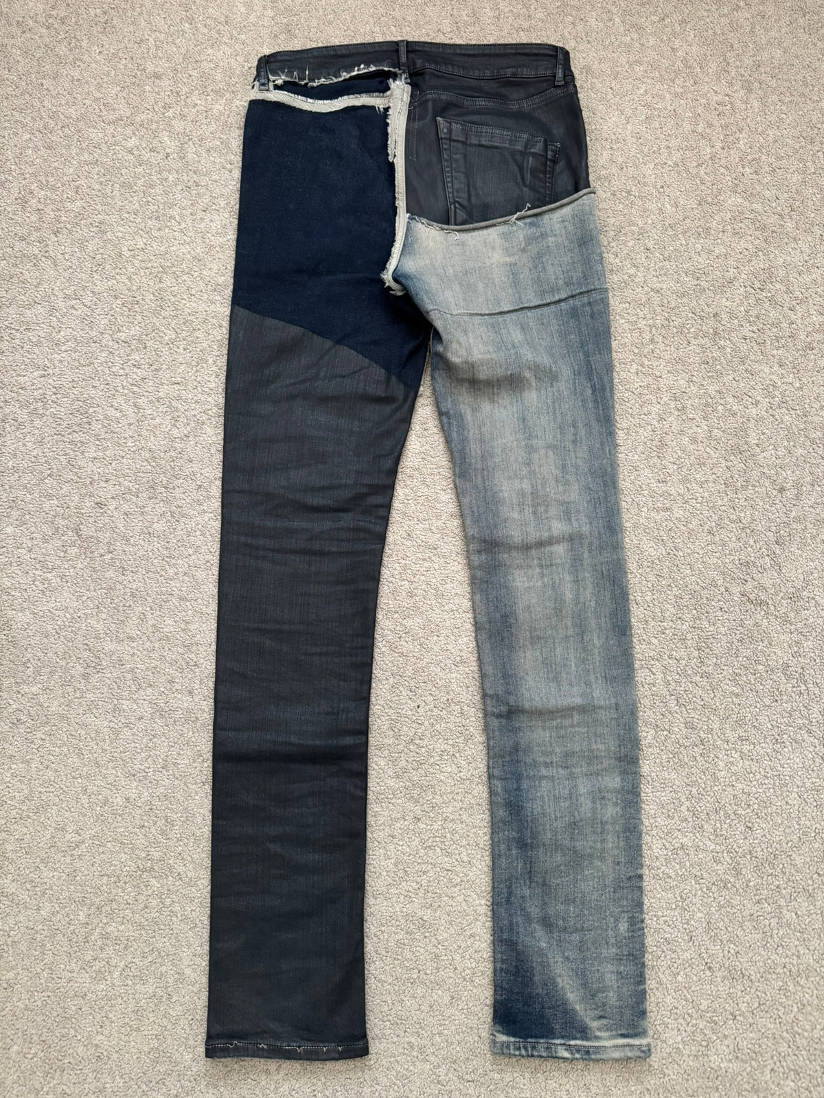 SS19 Rick Owens Mainline “Babel” Hybrid Collage Tyrone Cut Denim Jeans
