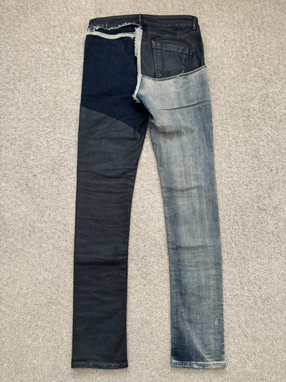 SS19 Rick Owens Mainline “Babel” Hybrid Collage Tyrone Cut Denim Jeans