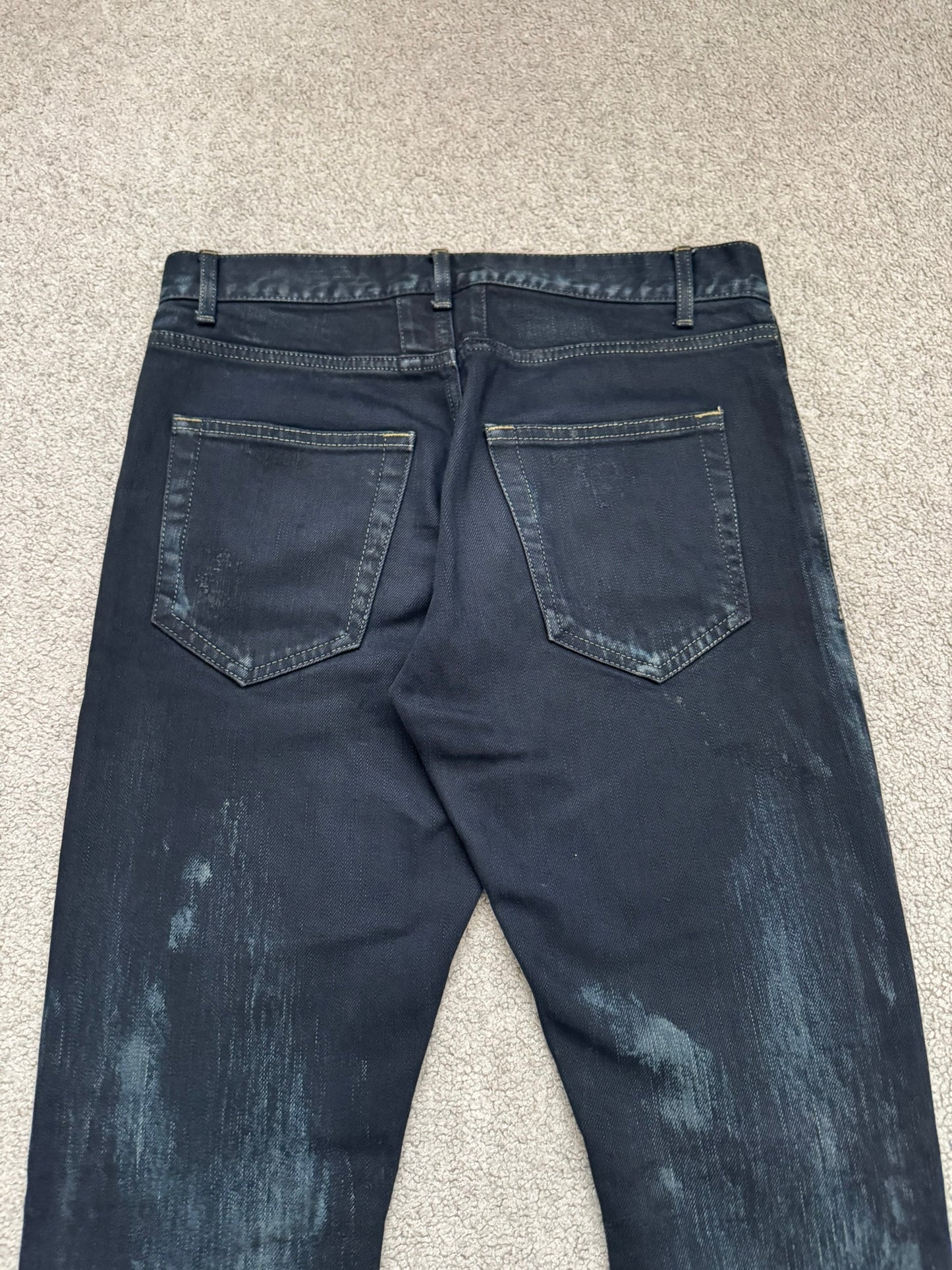 FW14 Saint Laurent by Hedi Slimane Oil Stain/Spill Crash Distressed Denim Jeans