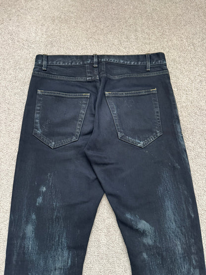 FW14 Saint Laurent by Hedi Slimane Oil Stain/Spill Crash Distressed Denim Jeans
