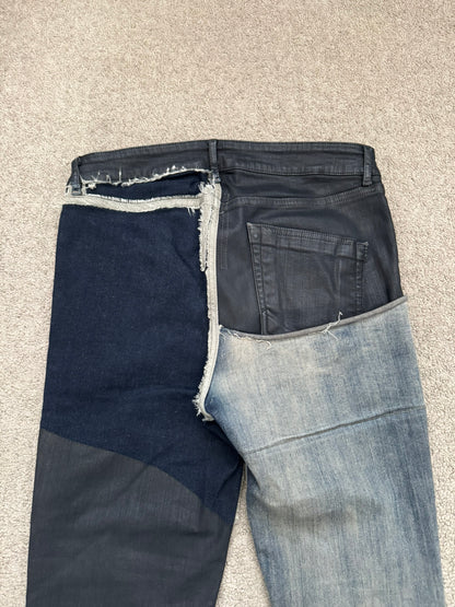 SS19 Rick Owens Mainline “Babel” Hybrid Collage Tyrone Cut Denim Jeans