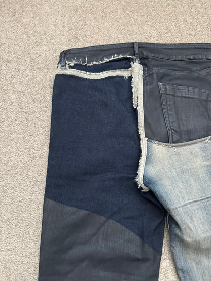 SS19 Rick Owens Mainline “Babel” Hybrid Collage Tyrone Cut Denim Jeans