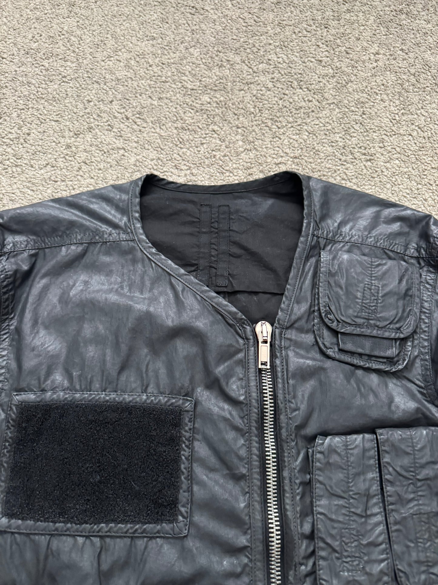 SS15 Rick Owens DRKSHDW Black Waxed Military Cargo Jacket