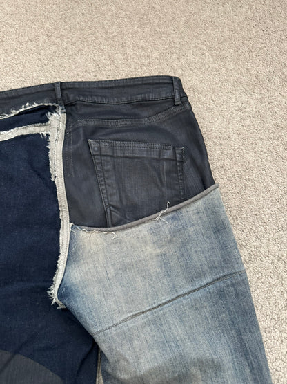 SS19 Rick Owens Mainline “Babel” Hybrid Collage Tyrone Cut Denim Jeans