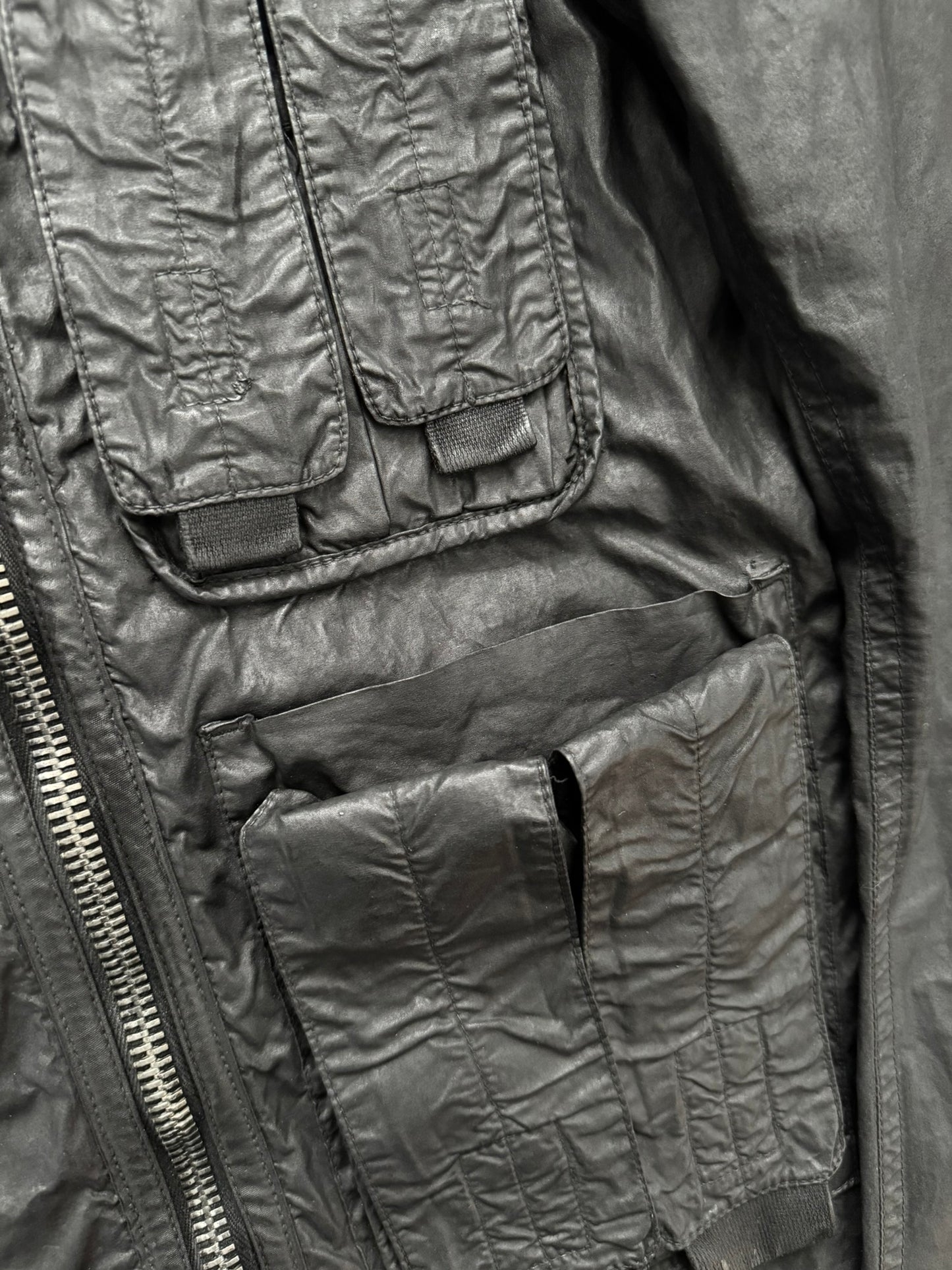 SS15 Rick Owens DRKSHDW Black Waxed Military Cargo Jacket