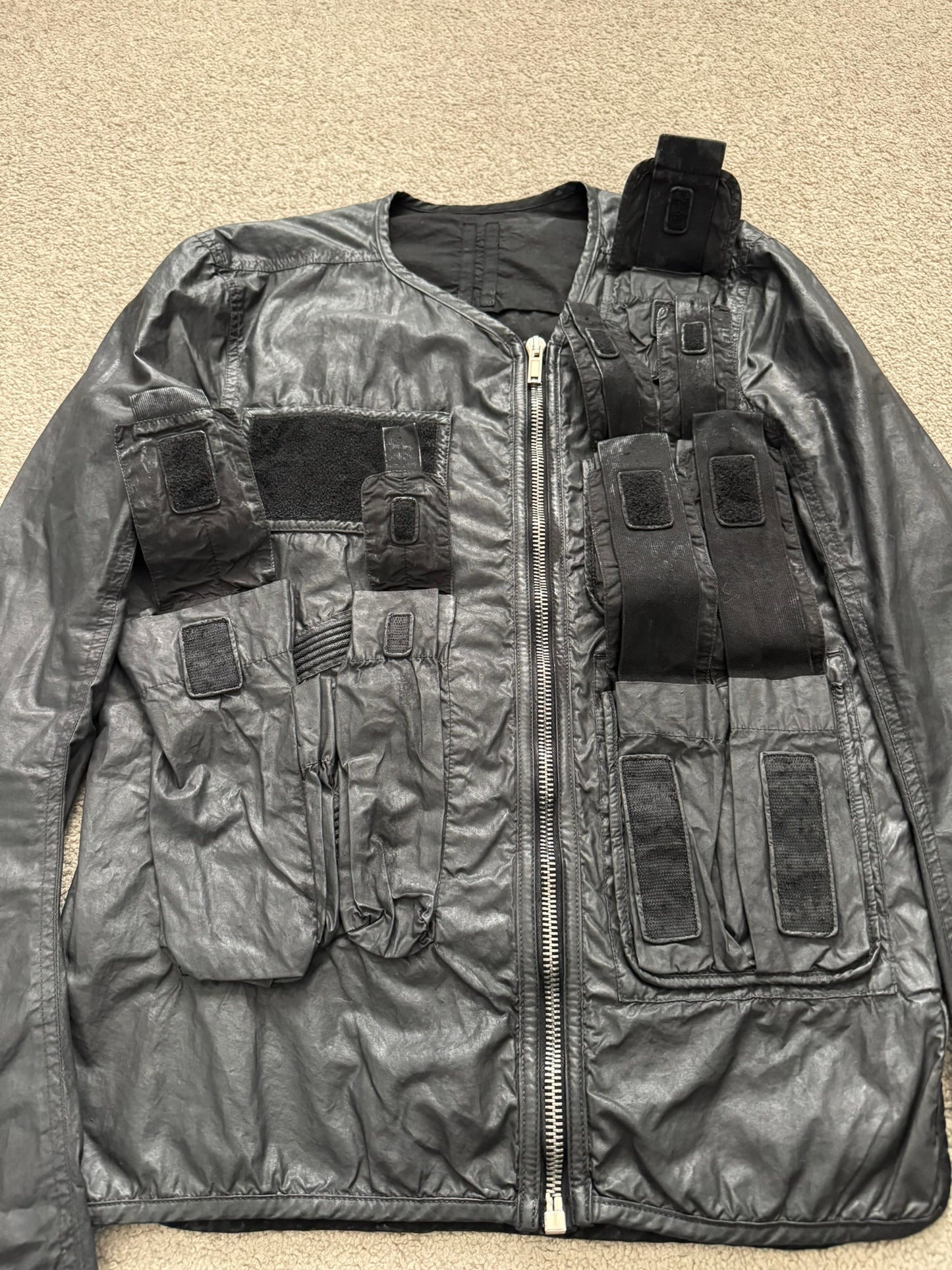 SS15 Rick Owens DRKSHDW Black Waxed Military Cargo Jacket