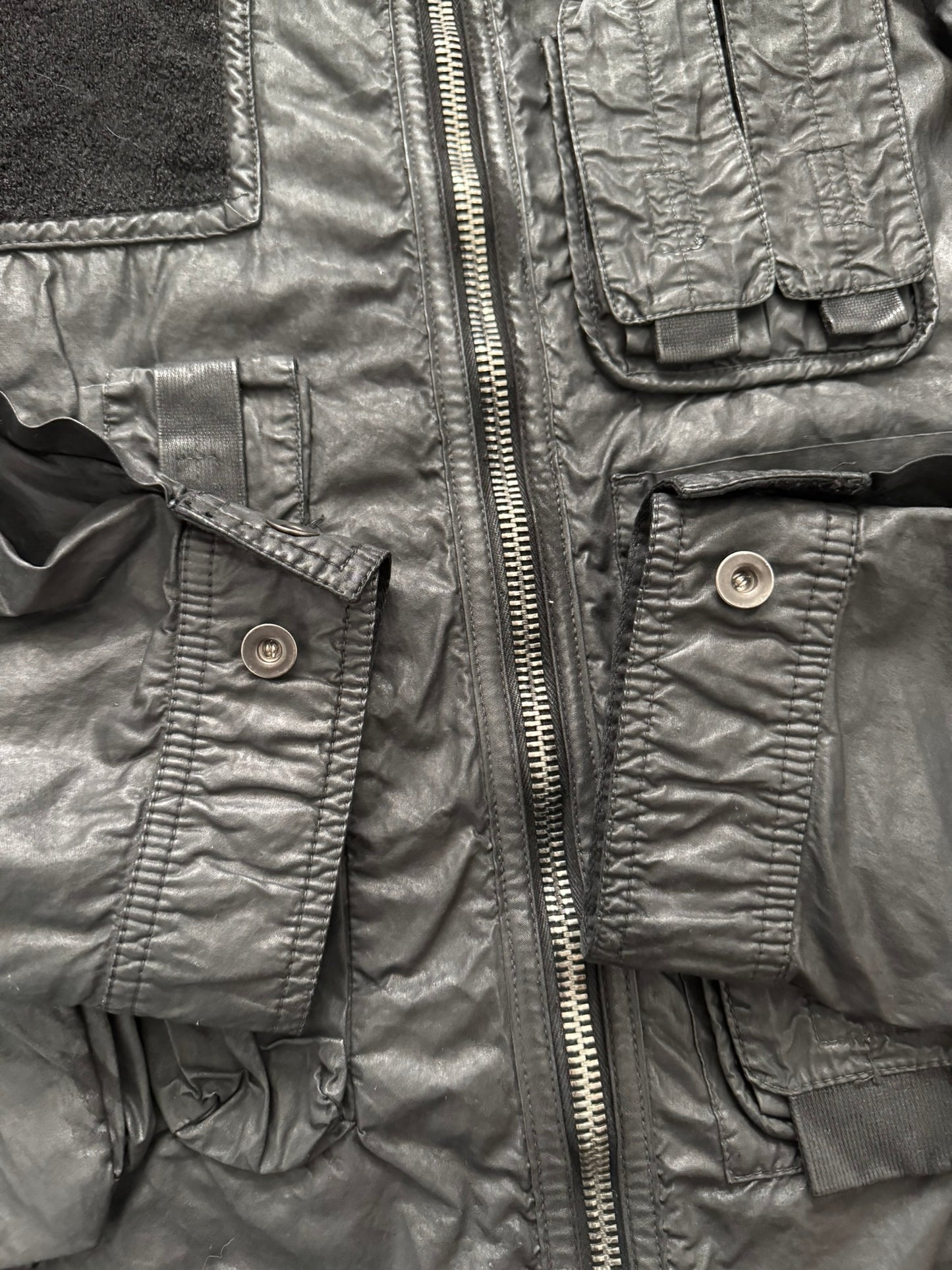 SS15 Rick Owens DRKSHDW Black Waxed Military Cargo Jacket