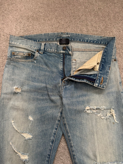 SS16 Saint Laurent by Hedi Slimane Crash Distressed D02 Denim Jeans
