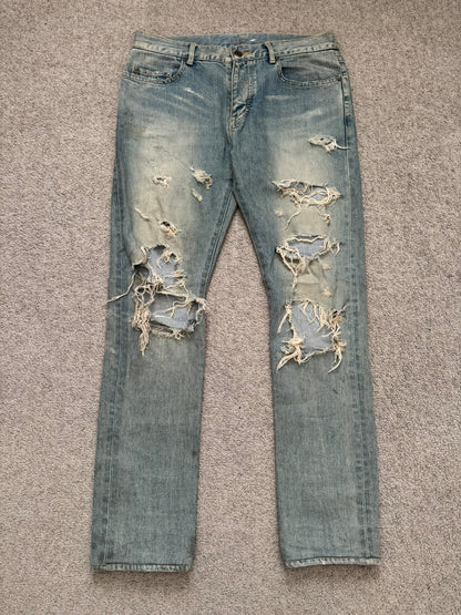 FW14 Saint Laurent by Hedi Slimane Crash Distressed D02 Denim Jeans