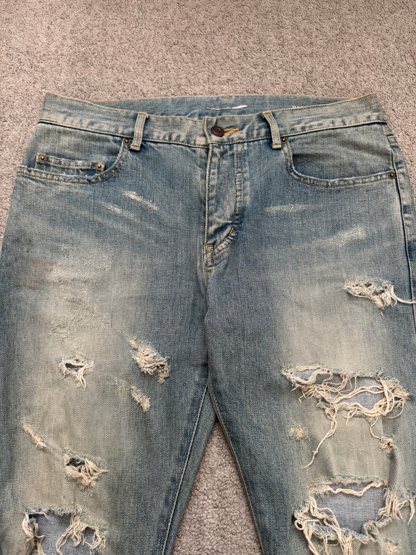FW14 Saint Laurent by Hedi Slimane Crash Distressed D02 Denim Jeans