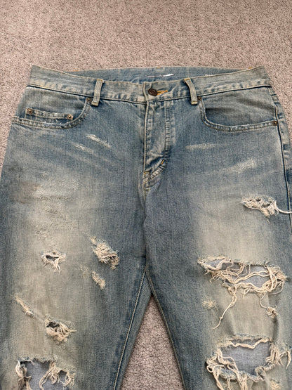 FW14 Saint Laurent by Hedi Slimane Crash Distressed D02 Denim Jeans
