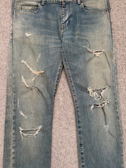 FW16 Saint Laurent by Hedi Slimane Crash Distressed D02 Denim Jeans