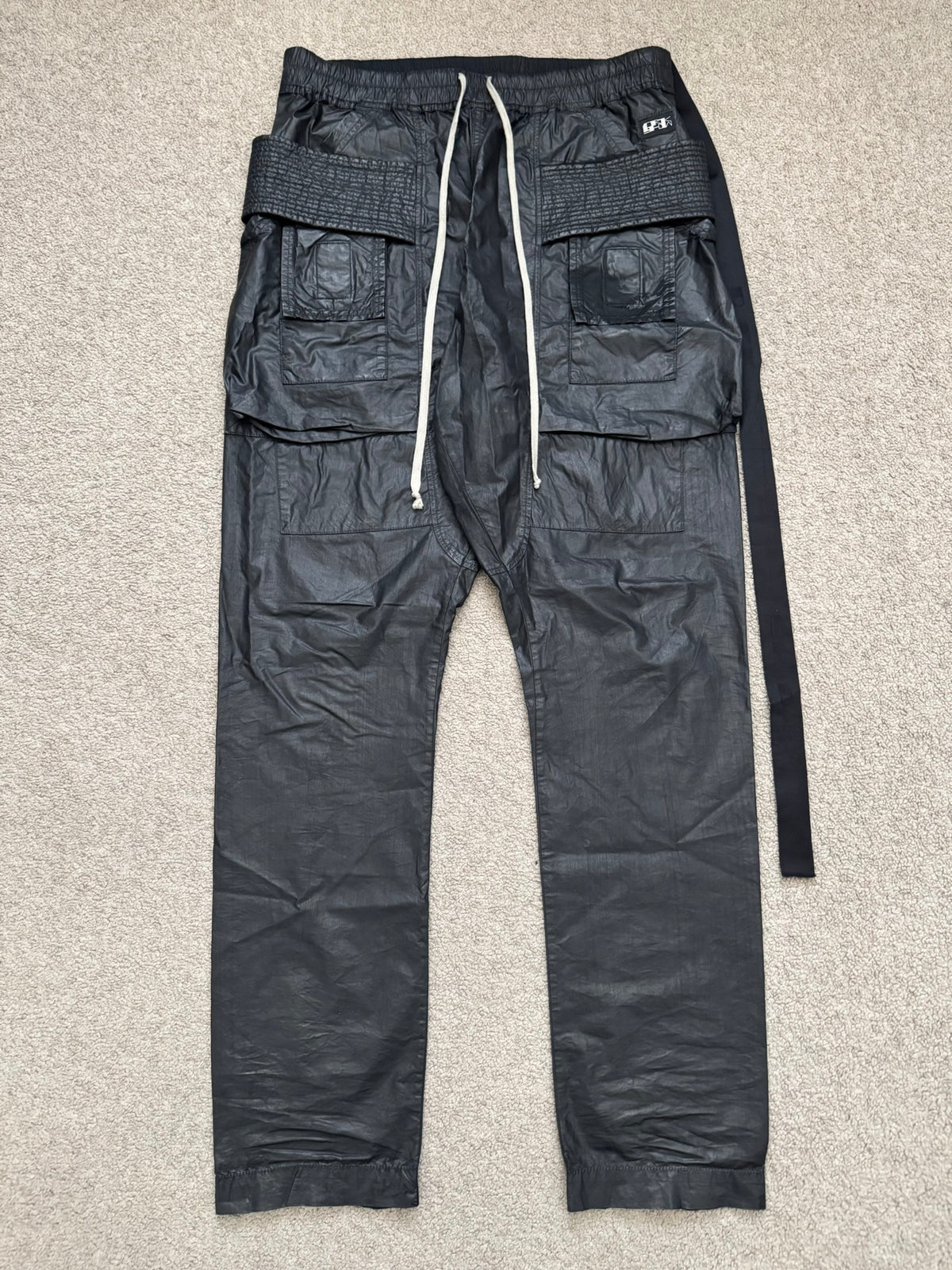 SS21 Rick Owens DRKSHDW Black Waxed Creatch Cargo Pants