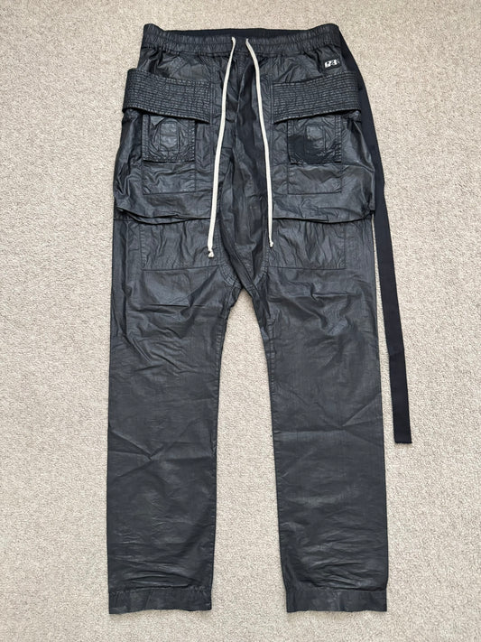 SS21 Rick Owens DRKSHDW Black Waxed Creatch Cargo Pants