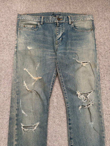 FW16 Saint Laurent by Hedi Slimane Crash Distressed D02 Denim Jeans