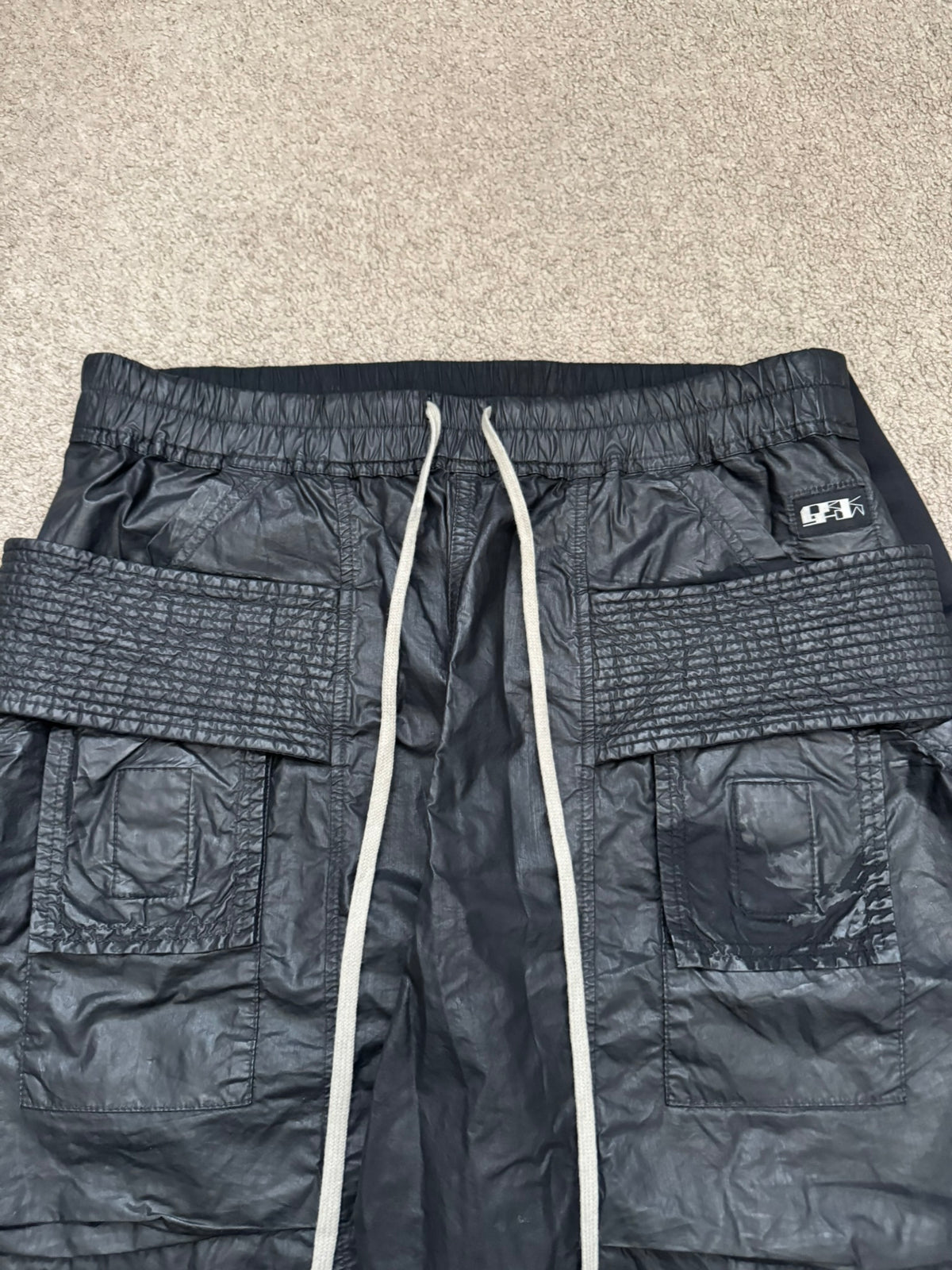 SS21 Rick Owens DRKSHDW Black Waxed Creatch Cargo Pants