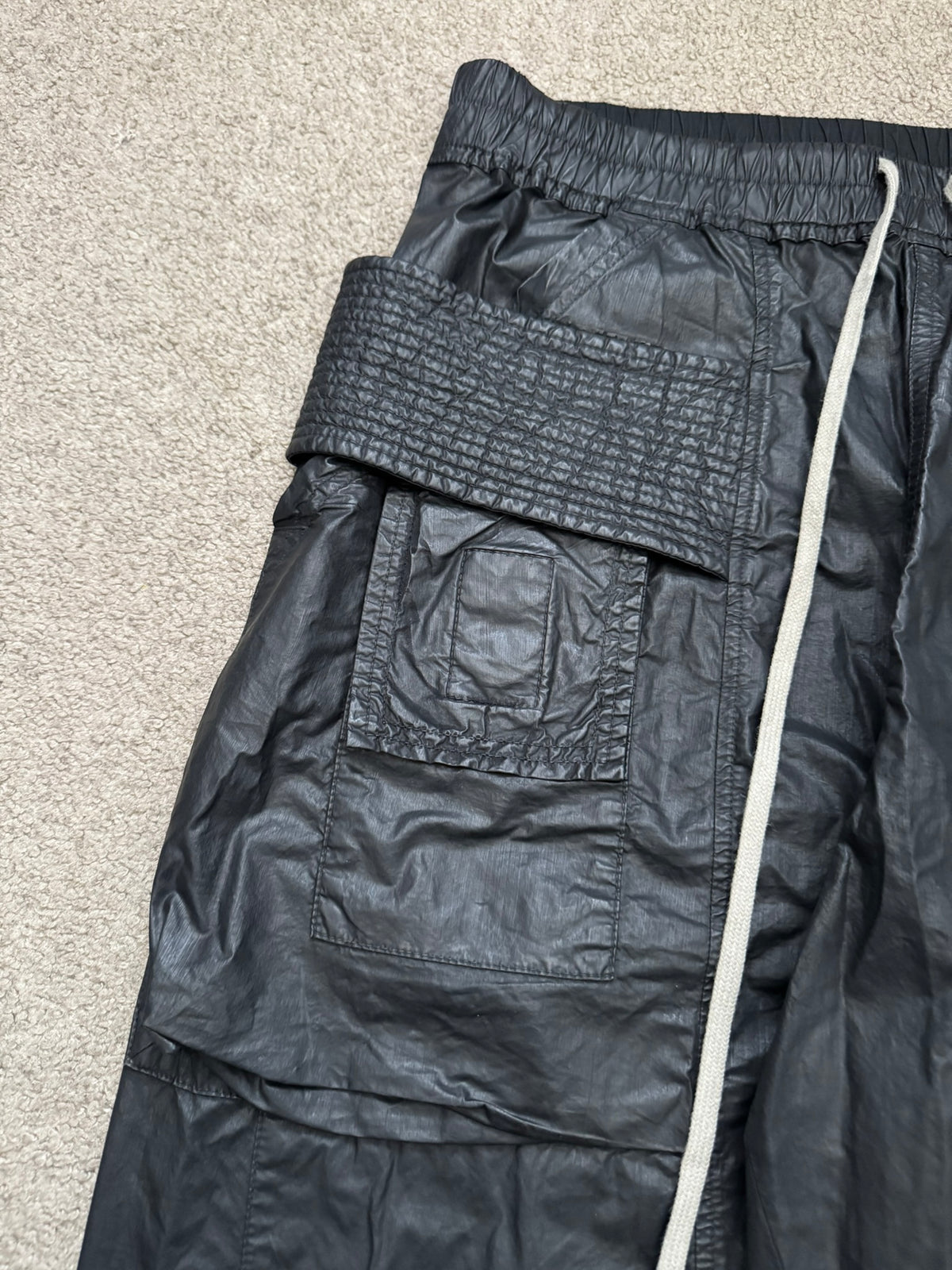 SS21 Rick Owens DRKSHDW Black Waxed Creatch Cargo Pants