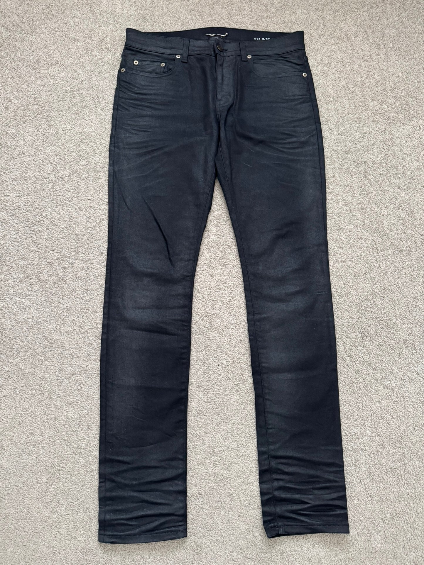 SS16 Saint Laurent by Hedi Slimane "Nightrider" Black Waxed D02 Denim Jeans