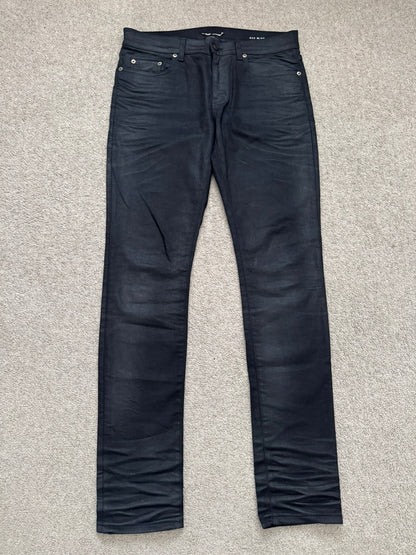 SS16 Saint Laurent by Hedi Slimane "Nightrider" Black Waxed D02 Denim Jeans