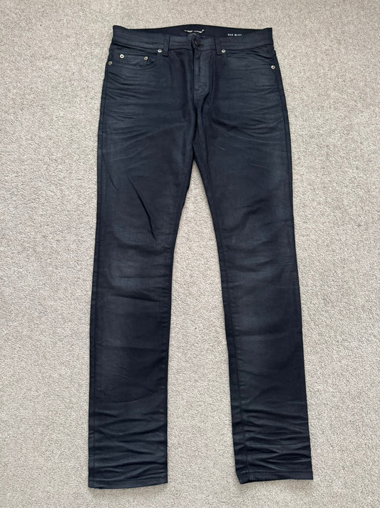 SS16 Saint Laurent by Hedi Slimane "Nightrider" Black Waxed D02 Denim Jeans