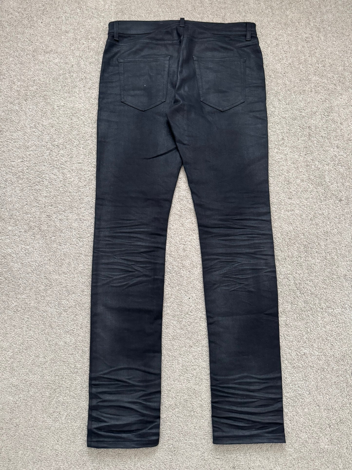 SS16 Saint Laurent by Hedi Slimane "Nightrider" Black Waxed D02 Denim Jeans