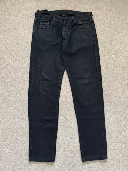 2000s Rick Owens DRKSHDW Black Waxed Detroit Denim Jeans