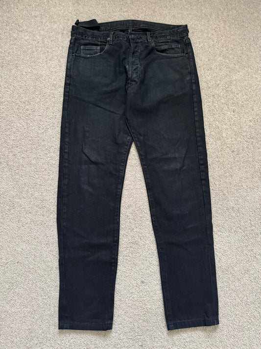 2000s Rick Owens DRKSHDW Black Waxed Detroit Denim Jeans