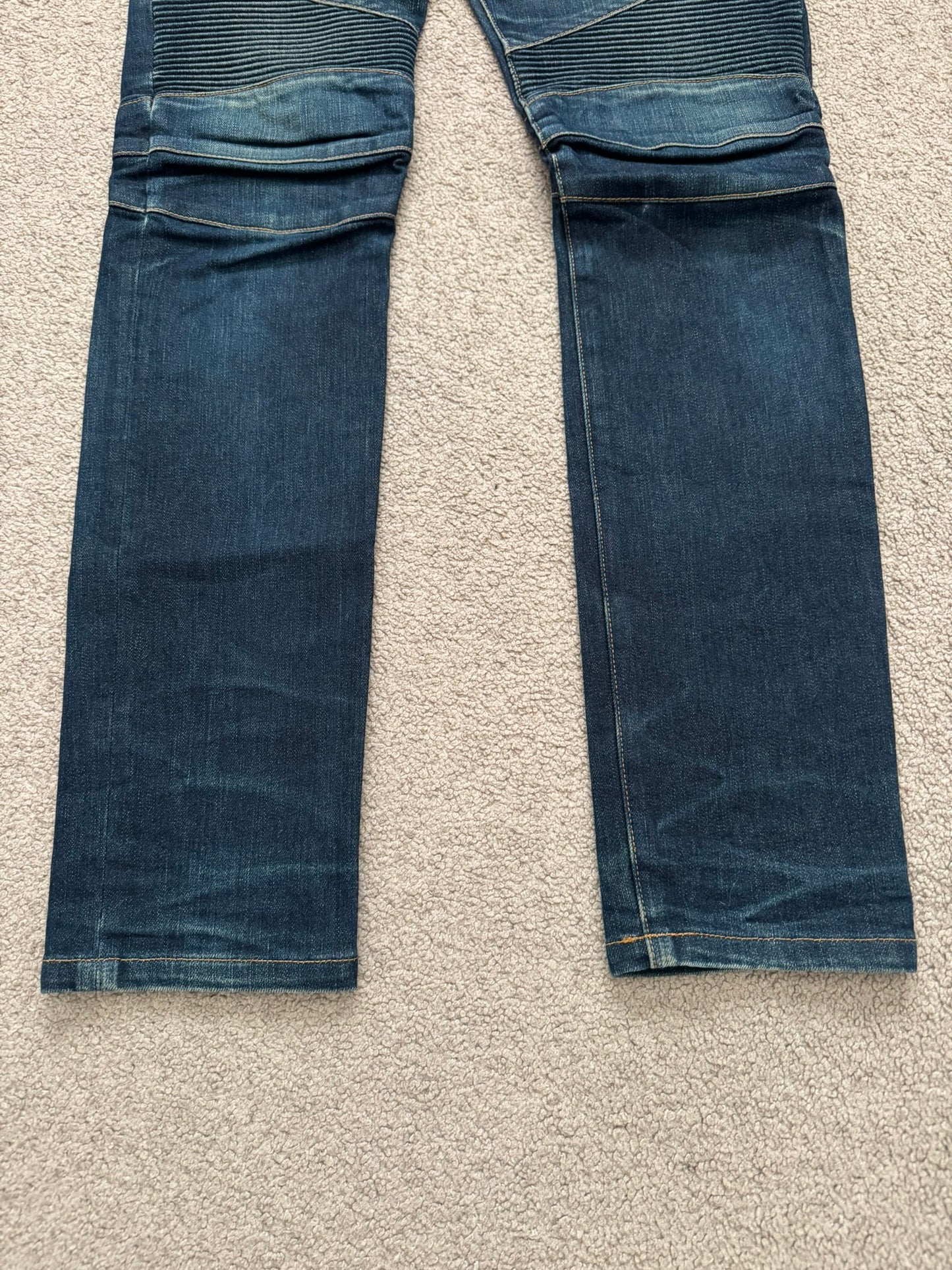 FW14 Balmain by Olivier Rousteing Indigo Zip Biker Denim Jeans