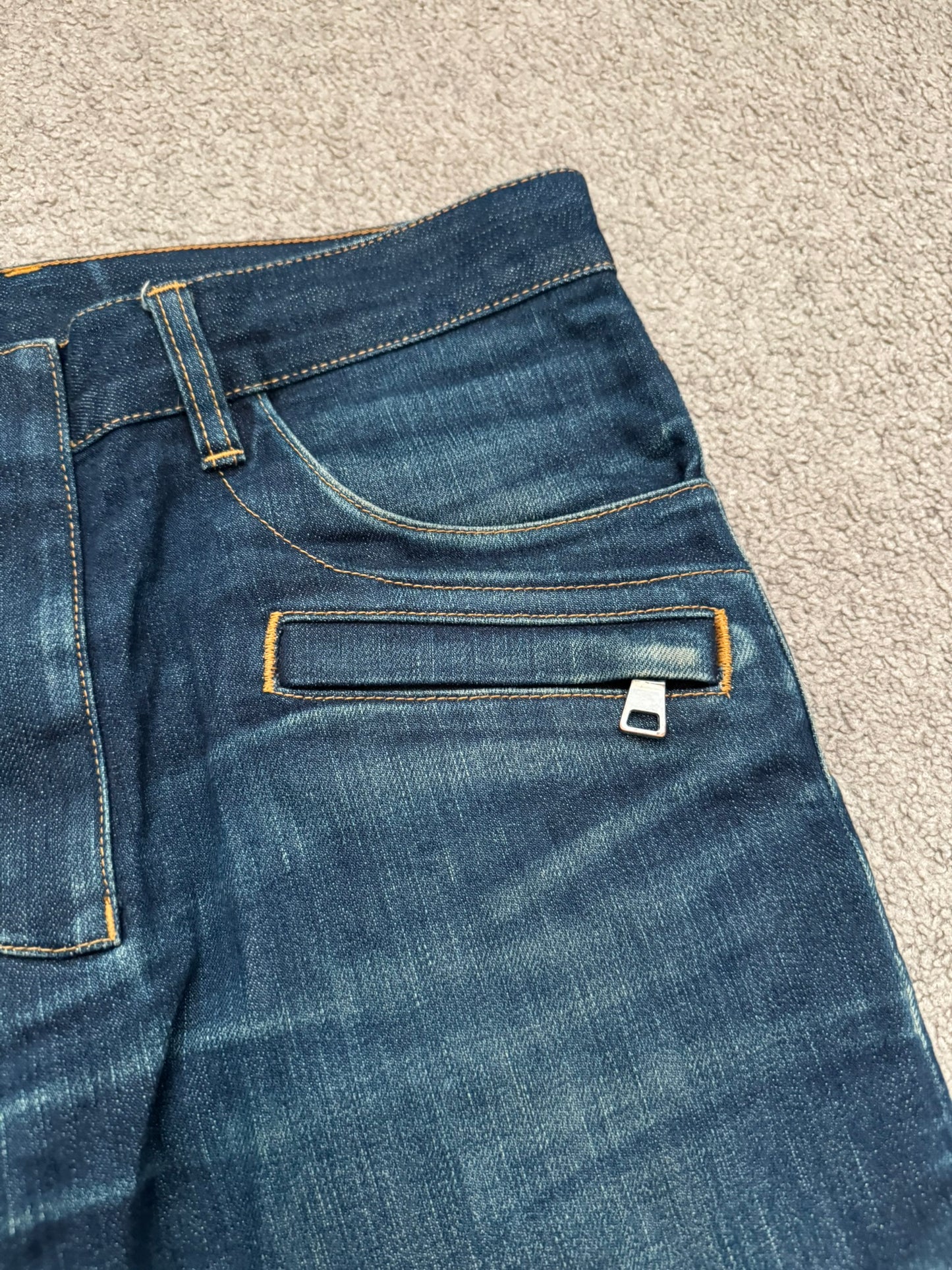 FW14 Balmain by Olivier Rousteing Indigo Zip Biker Denim Jeans