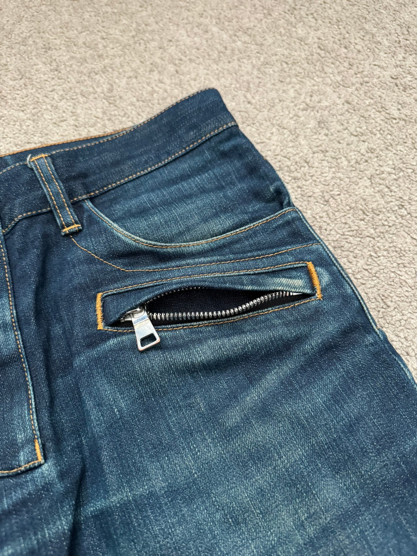 FW14 Balmain by Olivier Rousteing Indigo Zip Biker Denim Jeans