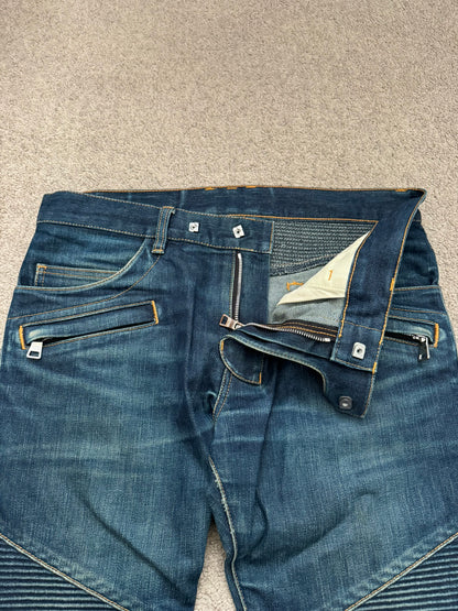 FW14 Balmain by Olivier Rousteing Indigo Zip Biker Denim Jeans