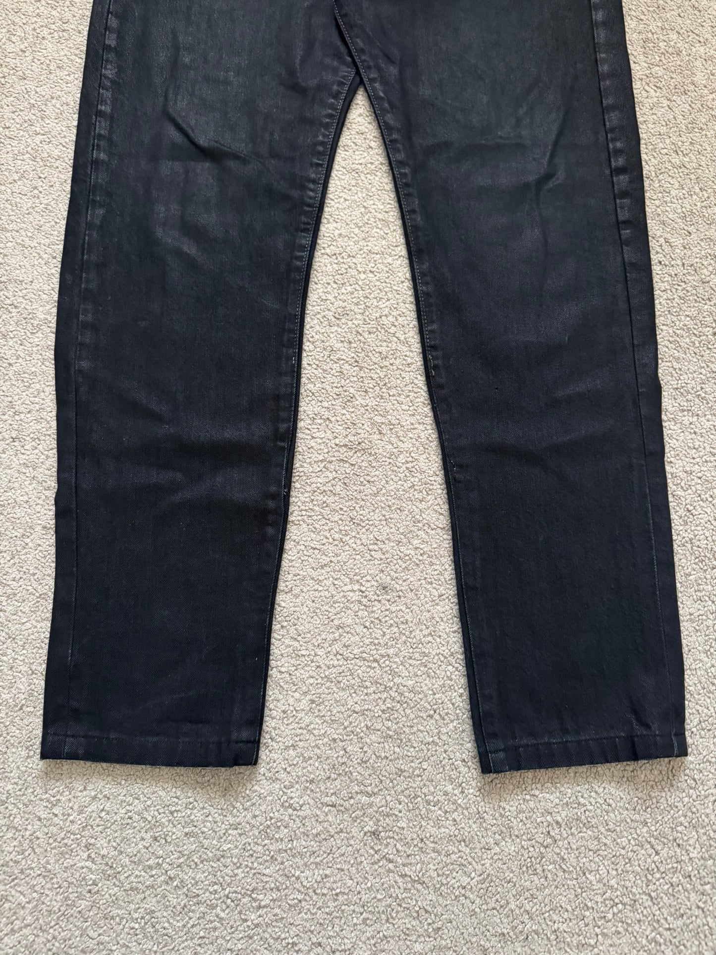 2000s Rick Owens DRKSHDW Black Waxed Detroit Denim Jeans