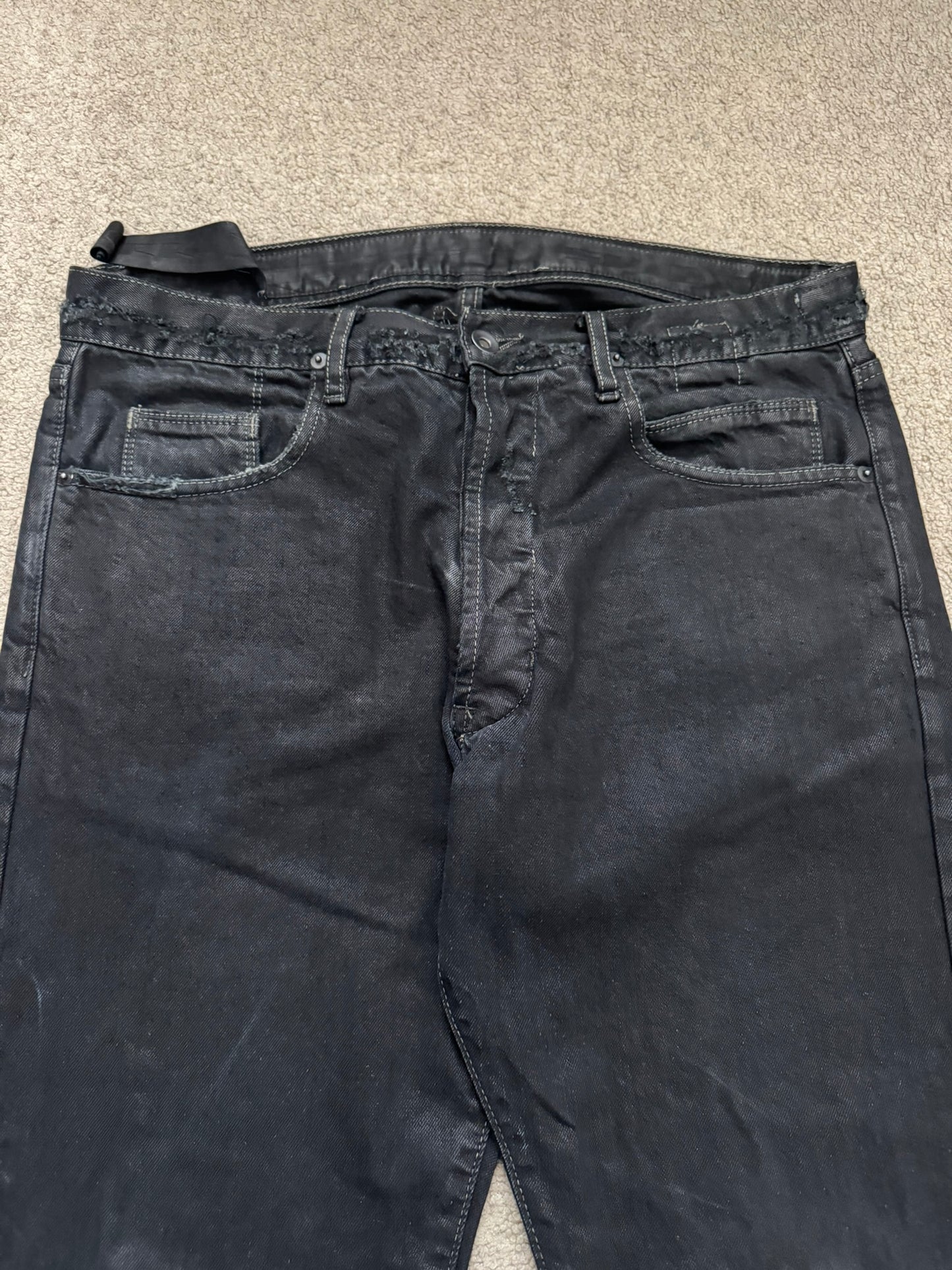 2000s Rick Owens DRKSHDW Black Waxed Detroit Denim Jeans