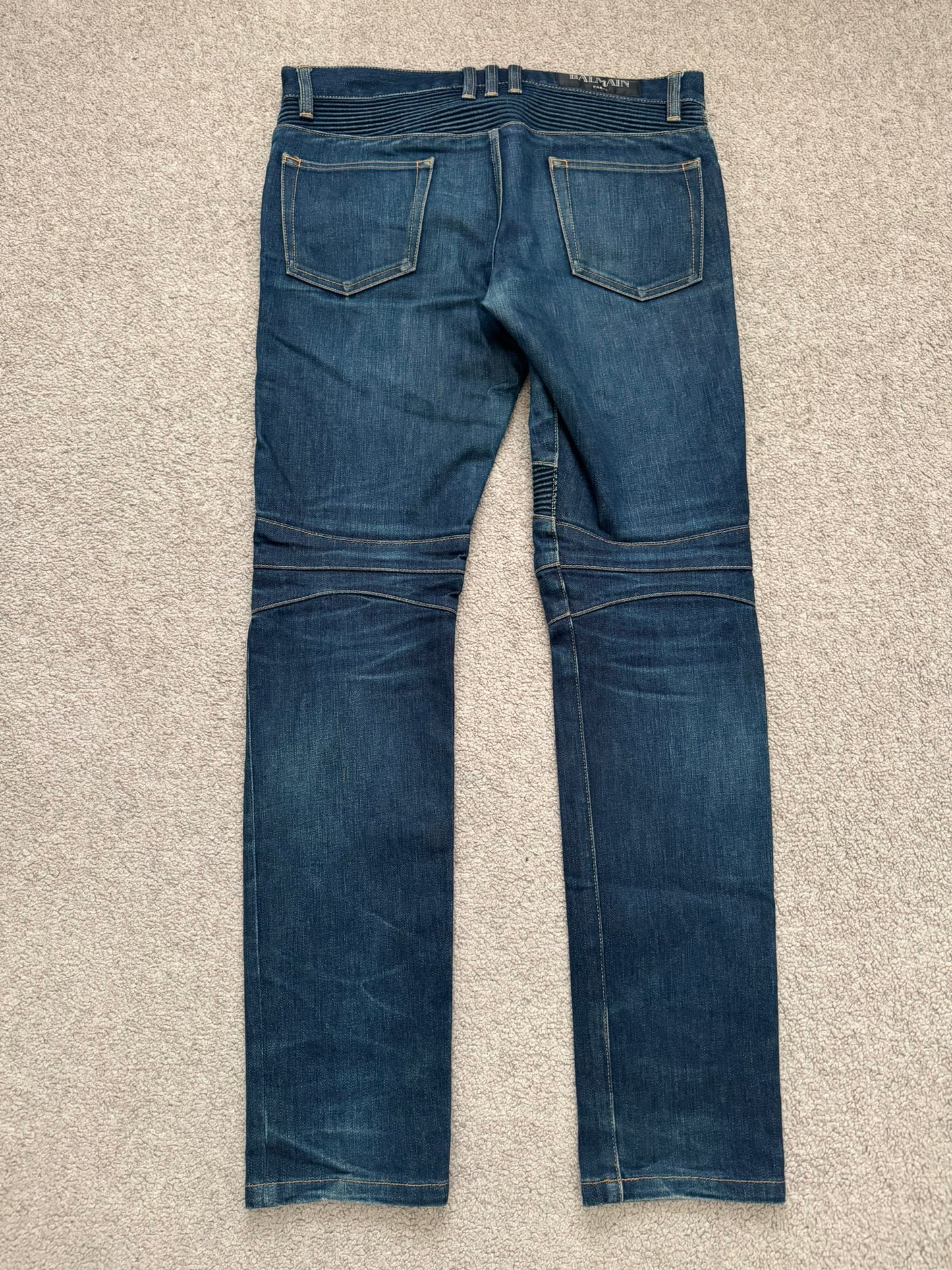 FW14 Balmain by Olivier Rousteing Indigo Zip Biker Denim Jeans