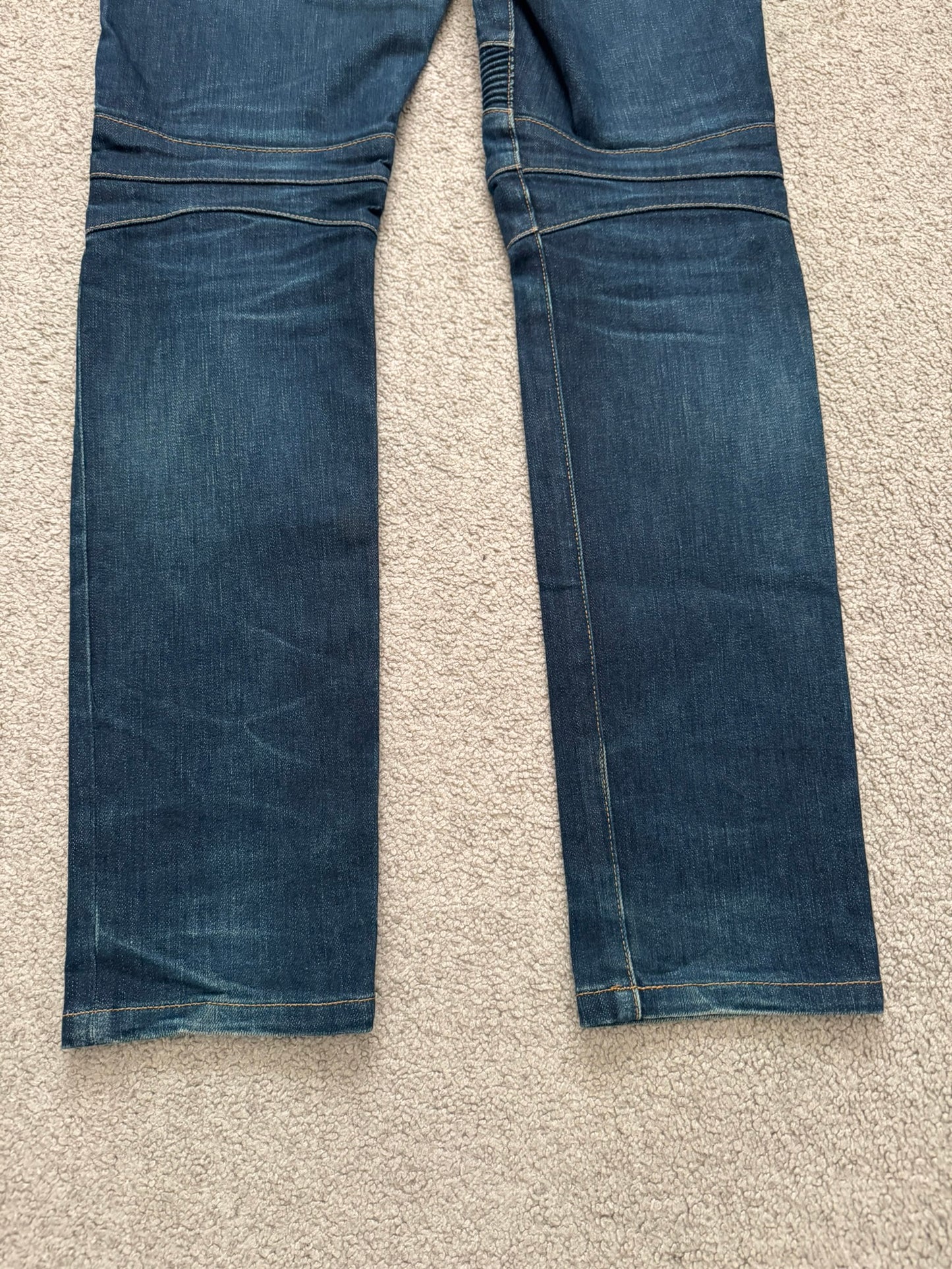 FW14 Balmain by Olivier Rousteing Indigo Zip Biker Denim Jeans