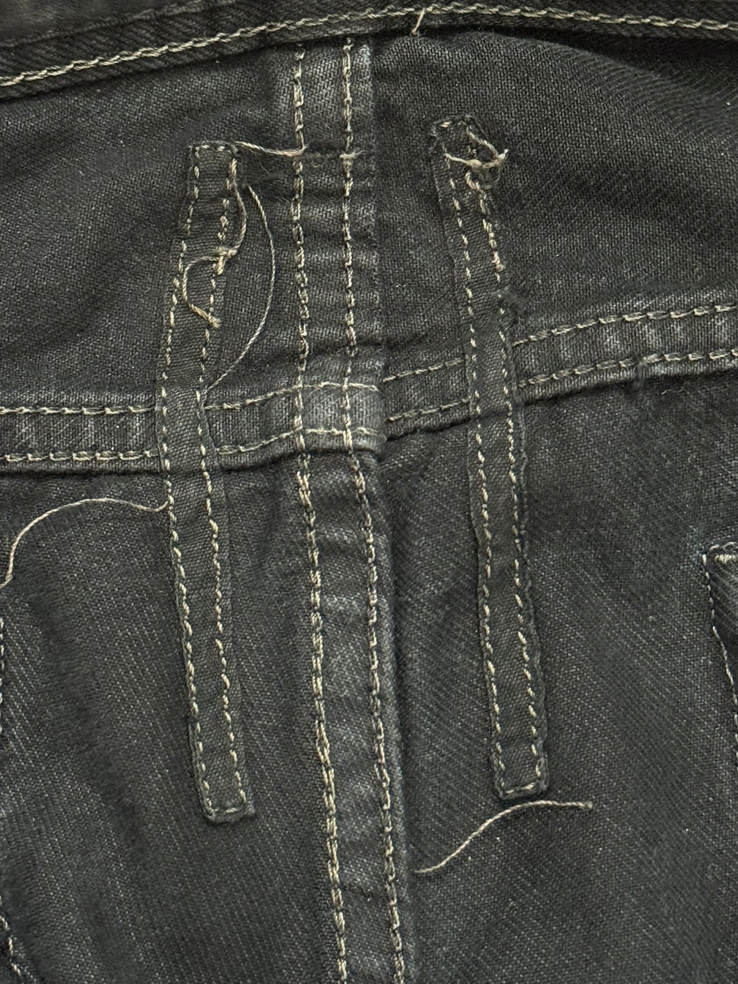 2000s Rick Owens DRKSHDW Black Waxed Detroit Denim Jeans