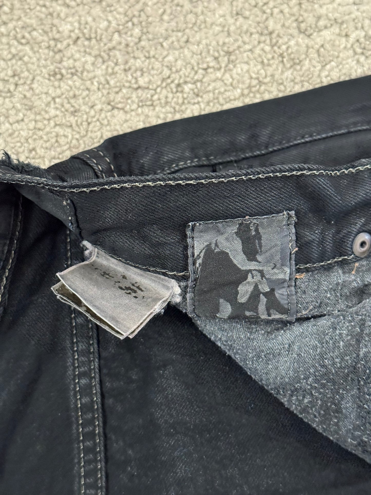 2000s Rick Owens DRKSHDW Black Waxed Detroit Denim Jeans