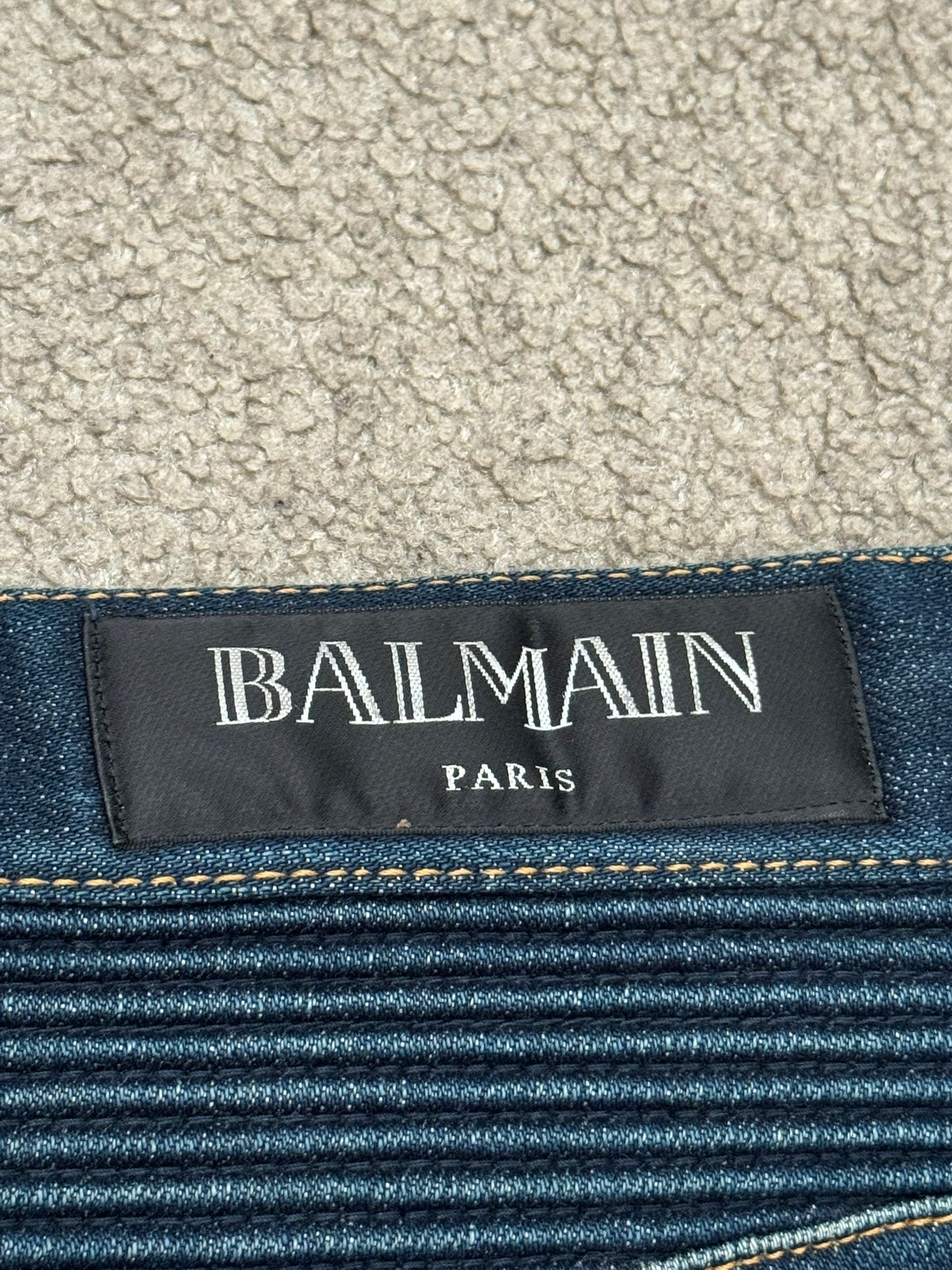 FW14 Balmain by Olivier Rousteing Indigo Zip Biker Denim Jeans