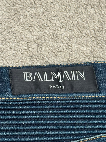 FW14 Balmain by Olivier Rousteing Indigo Zip Biker Denim Jeans
