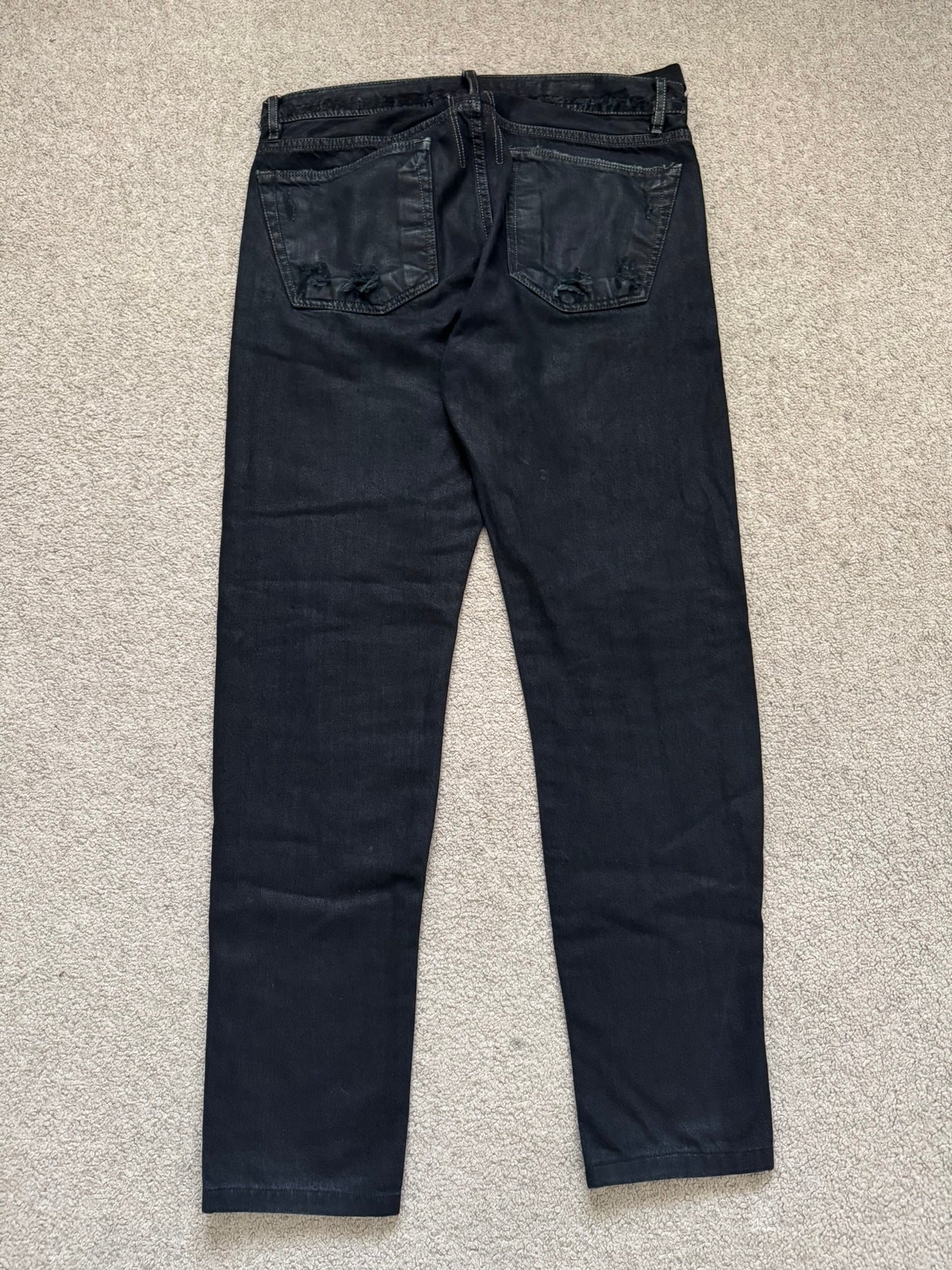 2000s Rick Owens DRKSHDW Black Waxed Detroit Denim Jeans