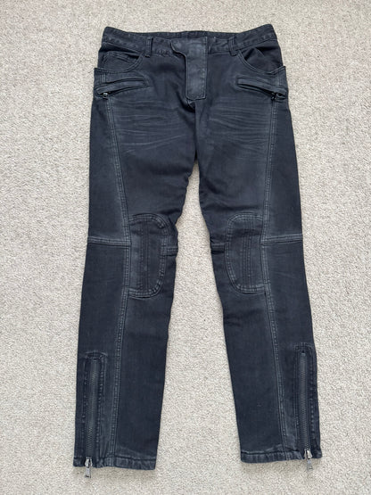 Balmain by Olivier Rousteing Black Waxed Biker Denim Jeans
